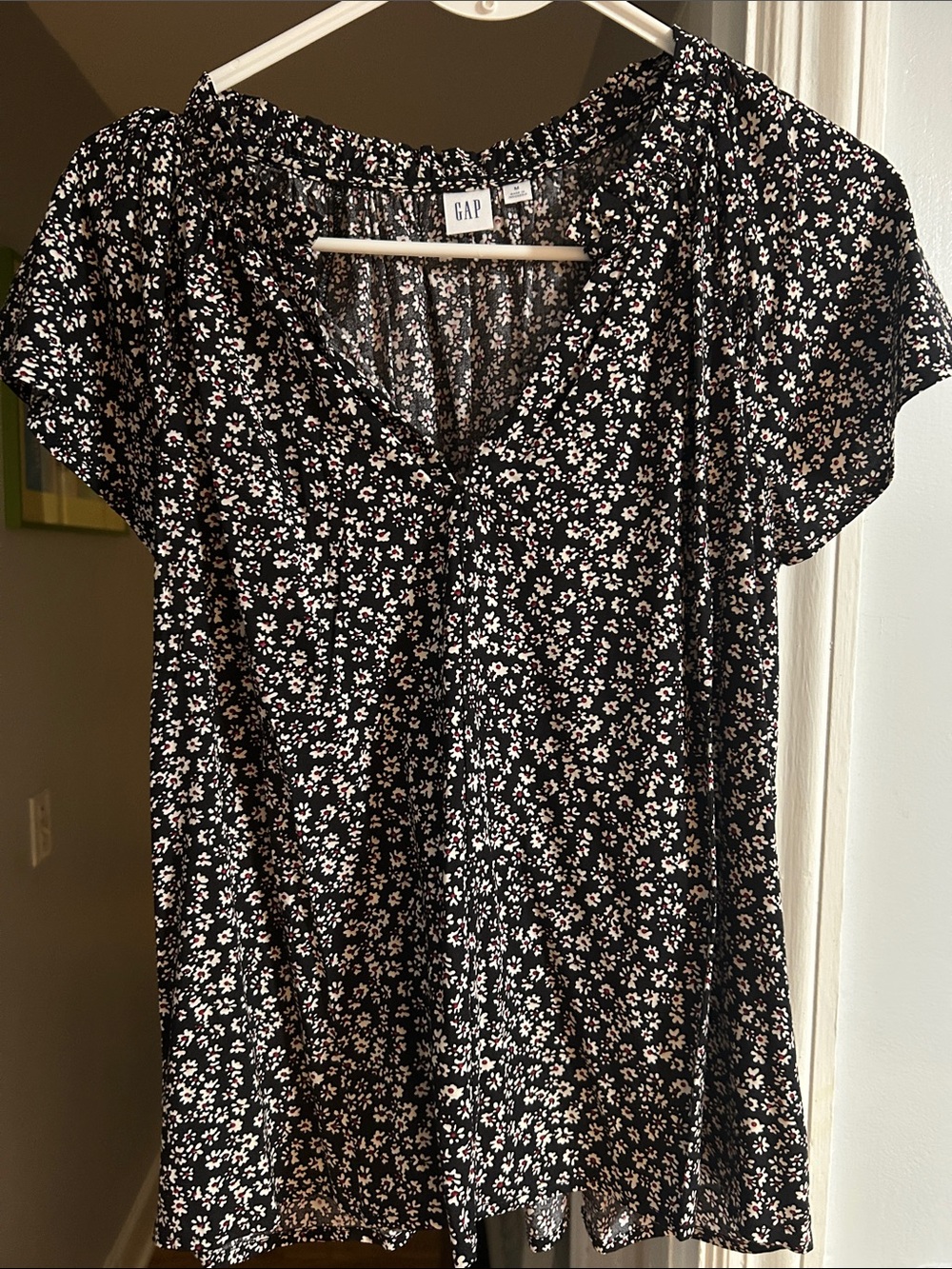 GAP Black Blouse with White Ditsy Floral Print